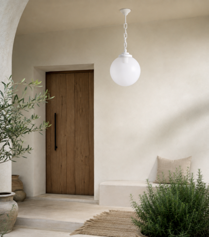 Suspension extérieure Sichem G300 Classic blanche E27 opale